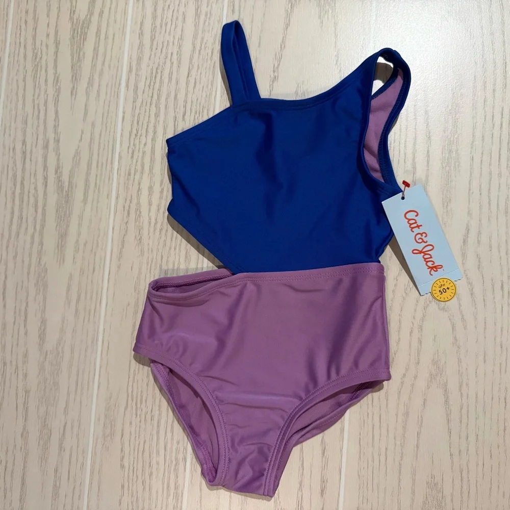 Cat & Jack Toddler Girls Size‎ 2T One Shoulder Swimsuit Blue Purple UPF 50 NEW